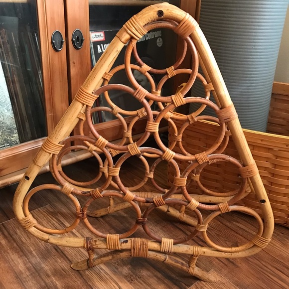 Vintage Other - Vintage rattan bamboo wine rack boho wicker decor wine display piece